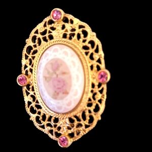 Flowered pink rose brooch